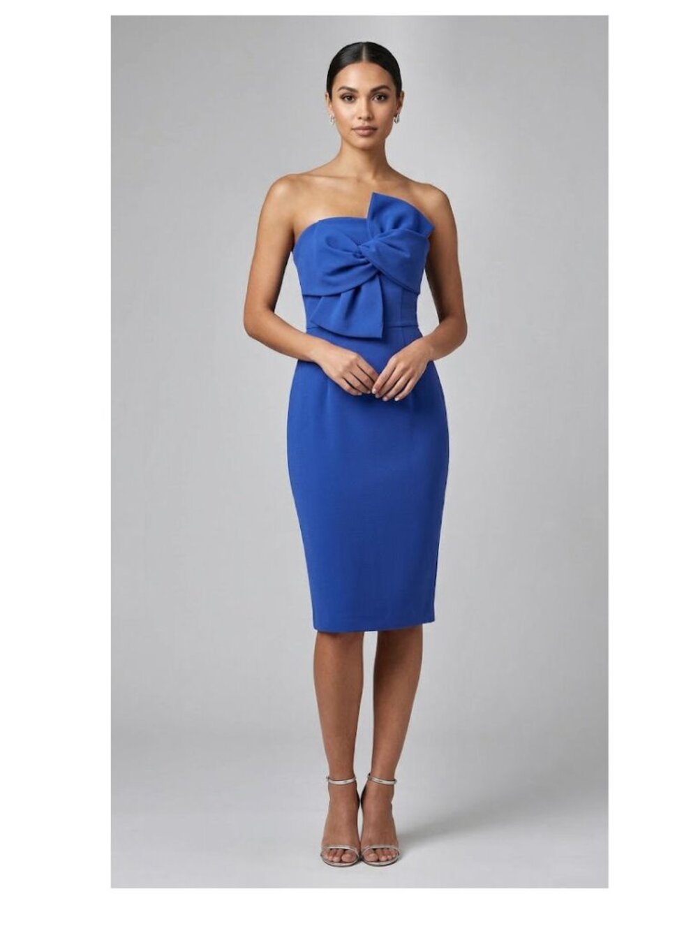 Adelyn Rae Strapless Bow Front Midi Dress, Cobalt Blue, Womens Size XS